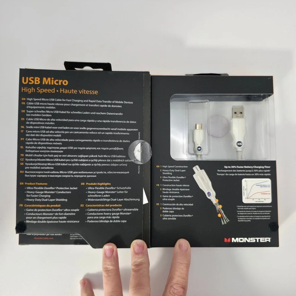 3 Packs Monster Micro USB Cable 0.5m 1.5ft White‎ New High Speed Fast Charging